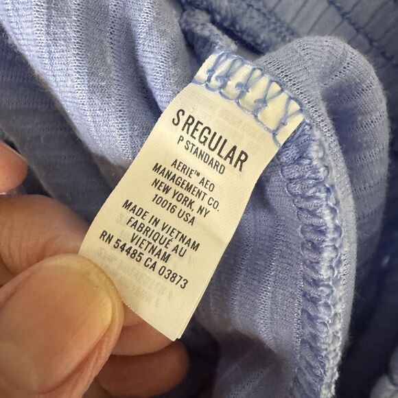 Aerie Groove On Velour Ribbed Flare Pants High Waist Blue S - Picture 5 of 6